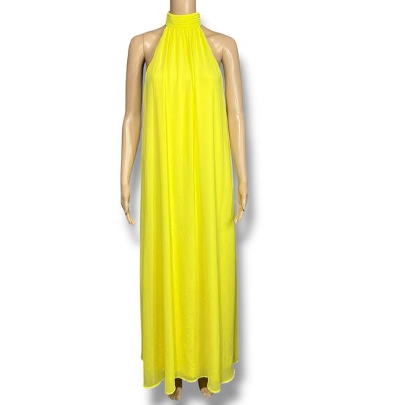 H&M Womens Maxi Tent Dress Chiffon High Collar Halter Top Sleeveless Yellow Smal - Picture 1 of 10
